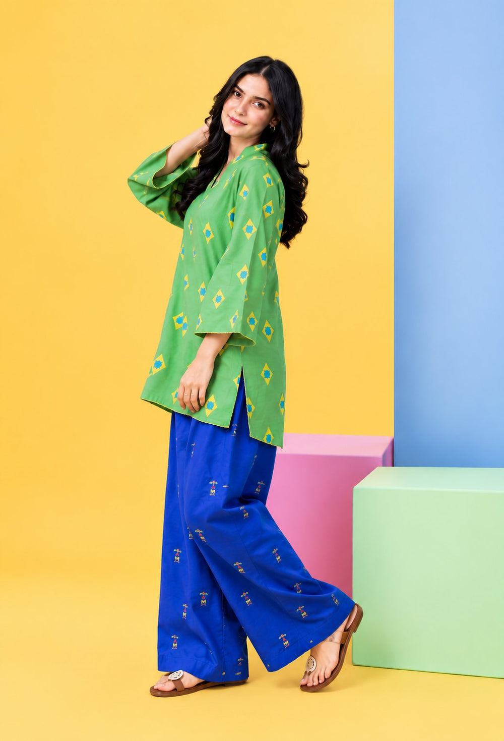 Women Cotton Belt Shalwar- Green Dot