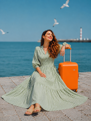 Women Long Frock - Green Stripe