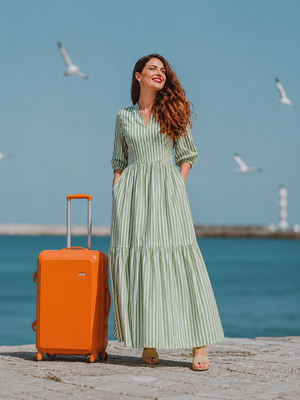 Women Long Frock - Green Stripe