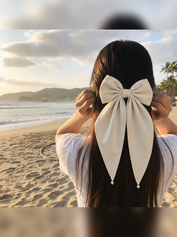 Fashion Pearl hair Beige bow Clips