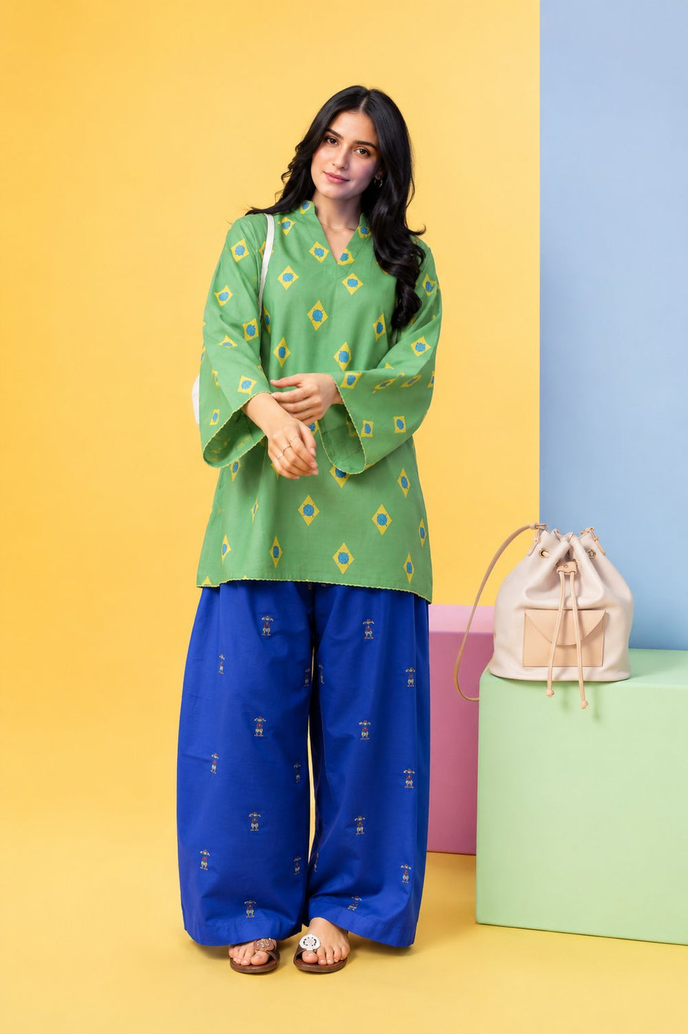 Women Cotton Loungewear - Green Dot