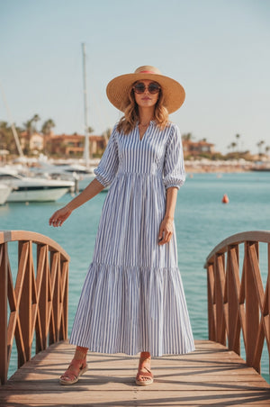 Women Long Frock - Sky Stripe