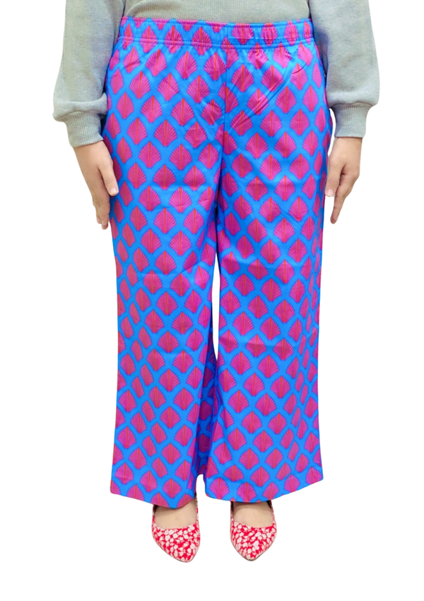 Women Loungwear Wide Leg Pajamas | 100% Cotton Pink Feathers