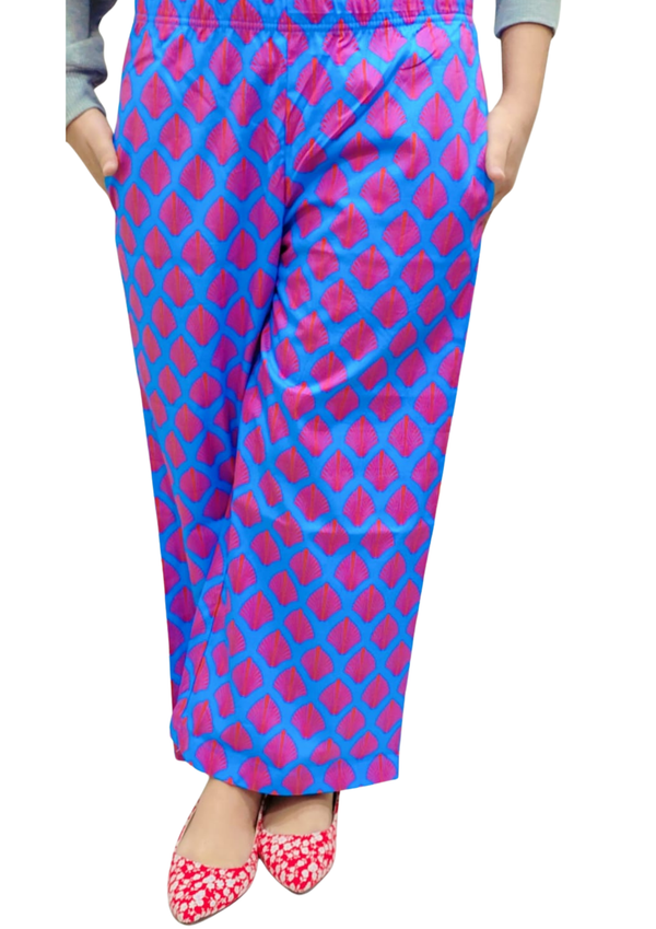 Women Loungwear Wide Leg Pajamas | 100% Cotton Pink Feathers