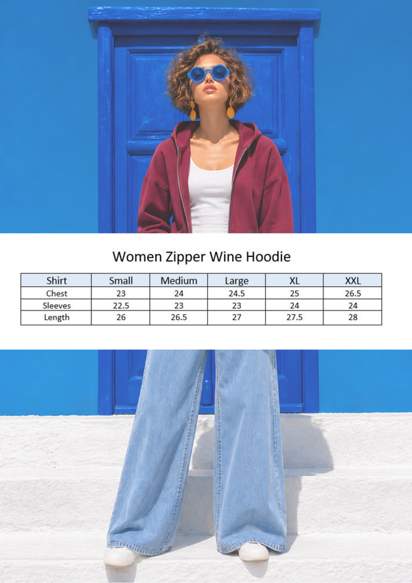 Women Zipper Hoodie  -Wine