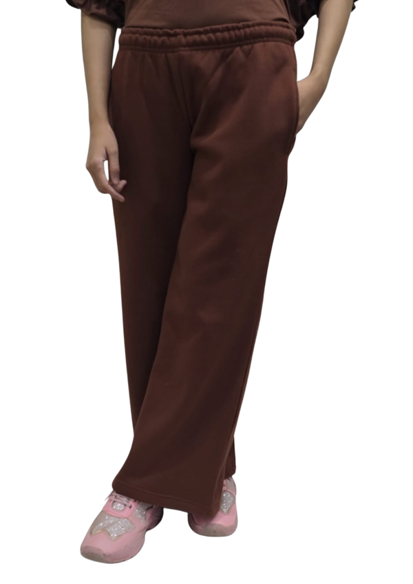 Women Fleece Jogger Wide Leg- Chocolate Brown